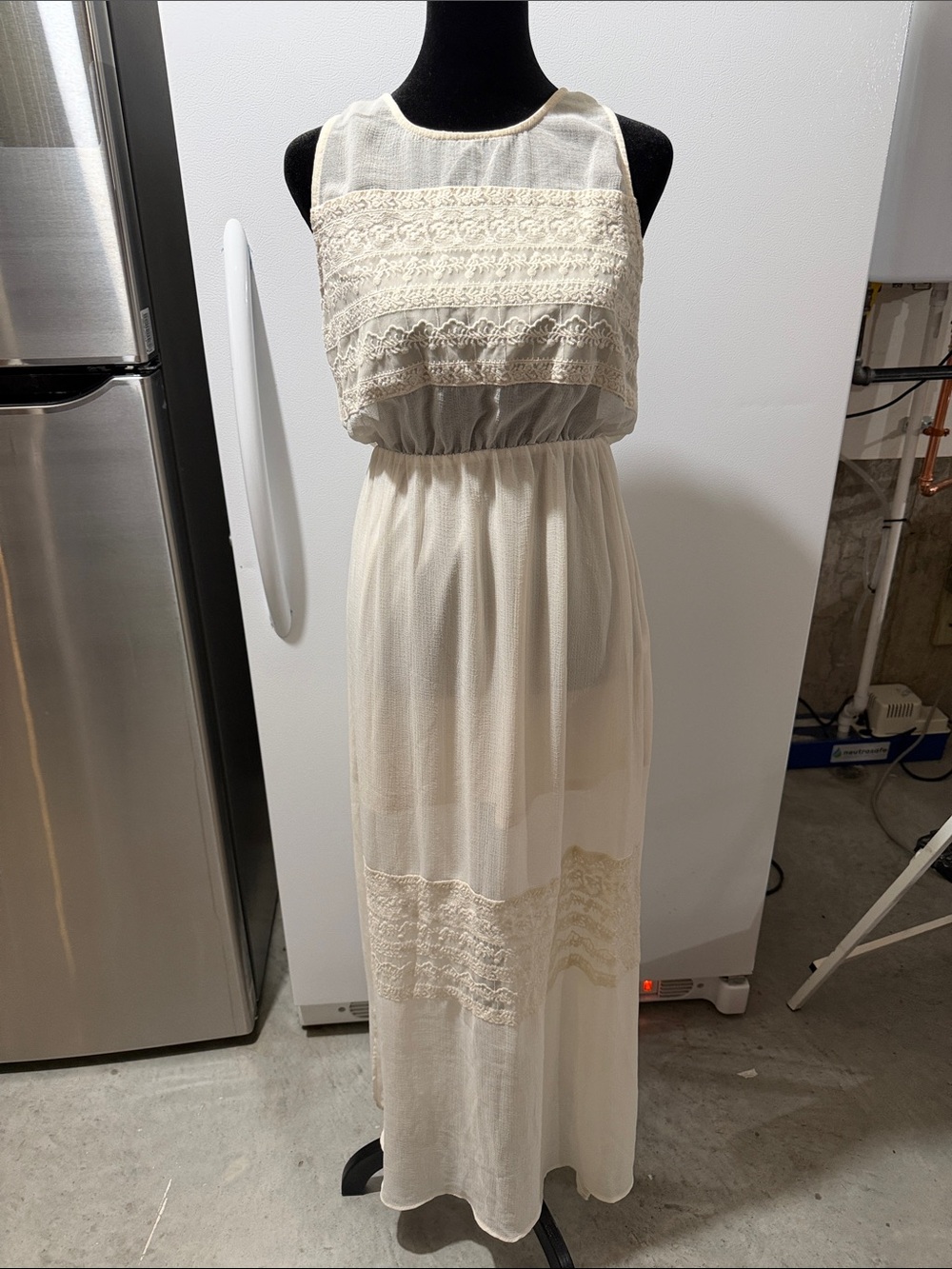 H&M Cream Lace-Trim Maxi Dress